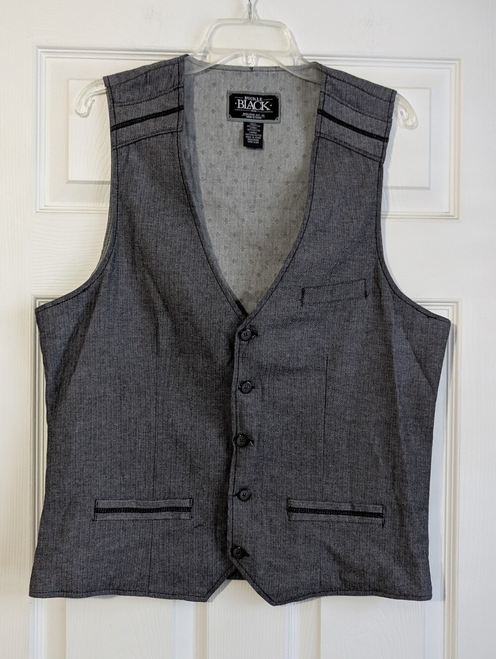 Buckle BLACK, Gray Herringbone Pattern Vest/Waistcoat With Buttons Size M
